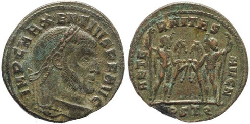 Silvered Ancient Roman coin of Maxentius - AETERNITAS AVG N - Ostia